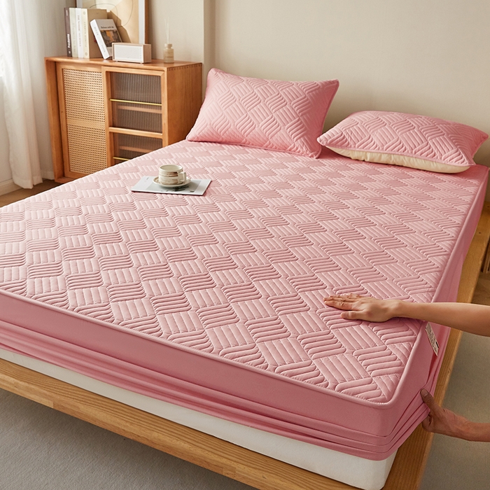 91家纺网 家纺一手货源 找家纺 盛眠家纺 2025新款水洗棉磨毛夹棉床笠-雅格系列 雅格-粉红