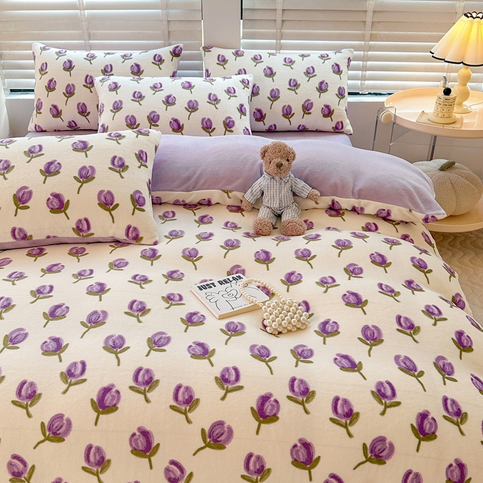 91家纺网 家纺一手货源 找家纺 斯卡诺家纺 2025小清新加厚高克重牛奶绒四件套网红直播爆款 贝拉