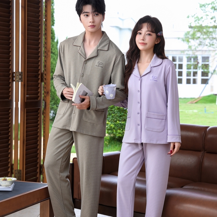 91家纺网 家纺一手货源 找家纺 洛兰沙家居馆 2025新款德绒绵竹加厚300克情侣睡衣男女款睡衣（翻领） 251633-1（情侣款男）