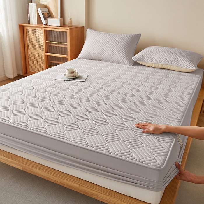 91家纺网 家纺一手货源 找家纺 盛眠家纺 2025新款水洗棉磨毛夹棉床笠-雅格系列 雅格-米灰