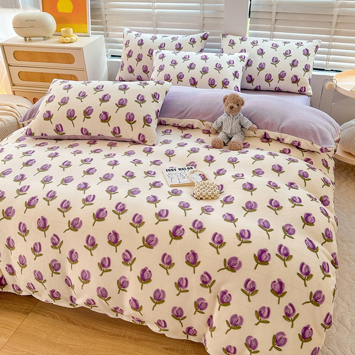 91家纺网 家纺一手货源 找家纺 斯卡诺家纺 2025小清新加厚高克重牛奶绒四件套网红直播爆款 贝拉