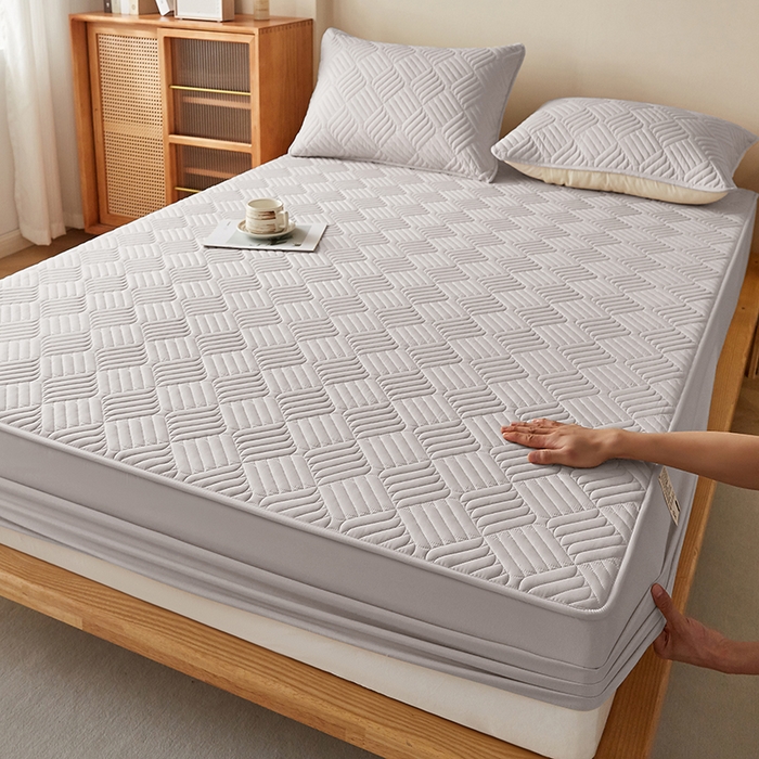 91家纺网 家纺一手货源 找家纺 盛眠家纺 2025新款水洗棉磨毛夹棉床笠-雅格系列 雅格-米灰