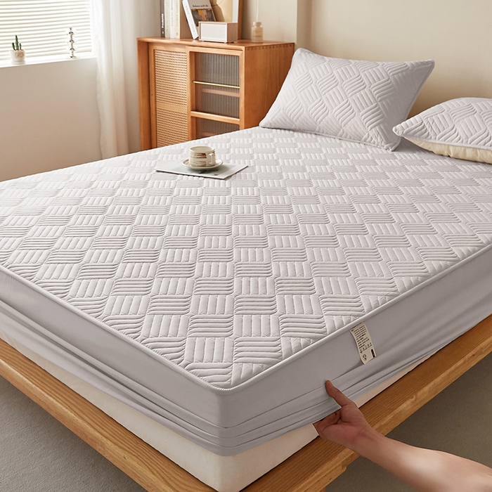 91家纺网 家纺一手货源 找家纺 盛眠家纺 2025新款水洗棉磨毛夹棉床笠-雅格系列 雅格-米灰