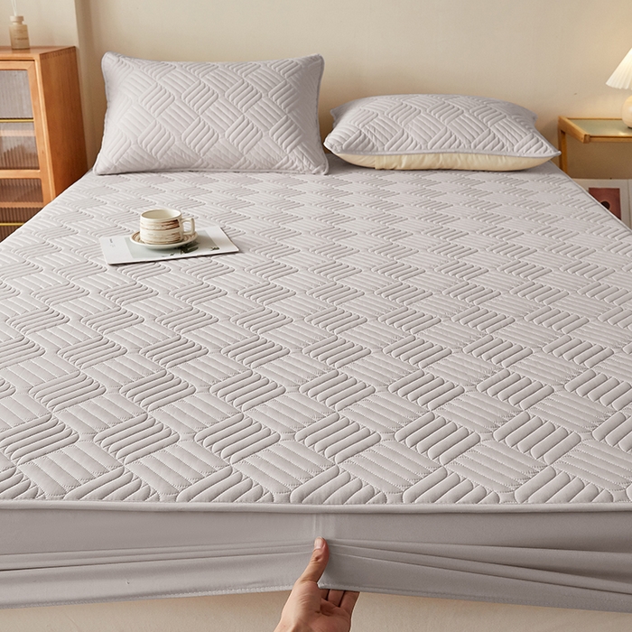 91家纺网 家纺一手货源 找家纺 盛眠家纺 2025新款水洗棉磨毛夹棉床笠-雅格系列 雅格-米灰