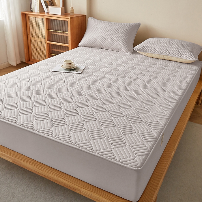 91家纺网 家纺一手货源 找家纺 盛眠家纺 2025新款水洗棉磨毛夹棉床笠-雅格系列 雅格-米灰