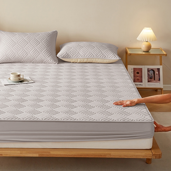 91家纺网 家纺一手货源 找家纺 盛眠家纺 2025新款水洗棉磨毛夹棉床笠-雅格系列 雅格-米灰