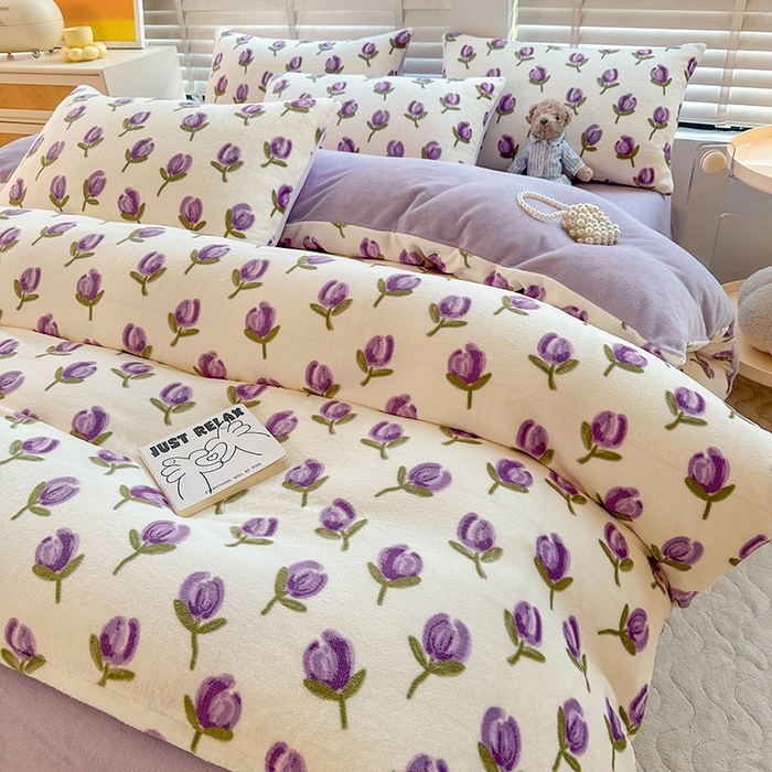 91家纺网 家纺一手货源 找家纺 斯卡诺家纺 2025小清新加厚高克重牛奶绒四件套网红直播爆款 贝拉