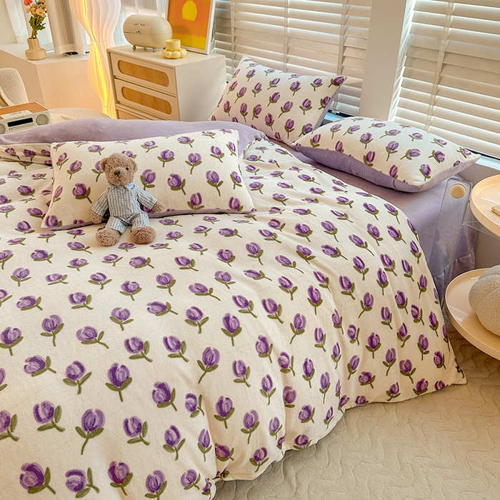 91家纺网 家纺一手货源 找家纺 斯卡诺家纺 2025小清新加厚高克重牛奶绒四件套网红直播爆款 贝拉