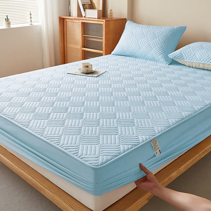 91家纺网 家纺一手货源 找家纺 盛眠家纺 2025新款水洗棉磨毛夹棉床笠-雅格系列 雅格-浅蓝