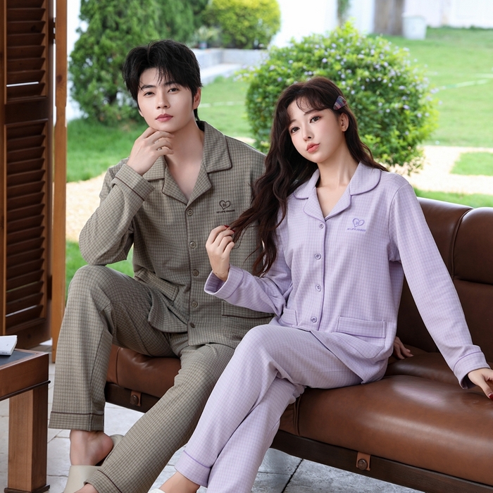 91家纺网 家纺一手货源 找家纺 洛兰沙家居馆 2025新款德绒绵竹加厚300克情侣睡衣男女款睡衣（翻领） 259633-1（情侣款女）