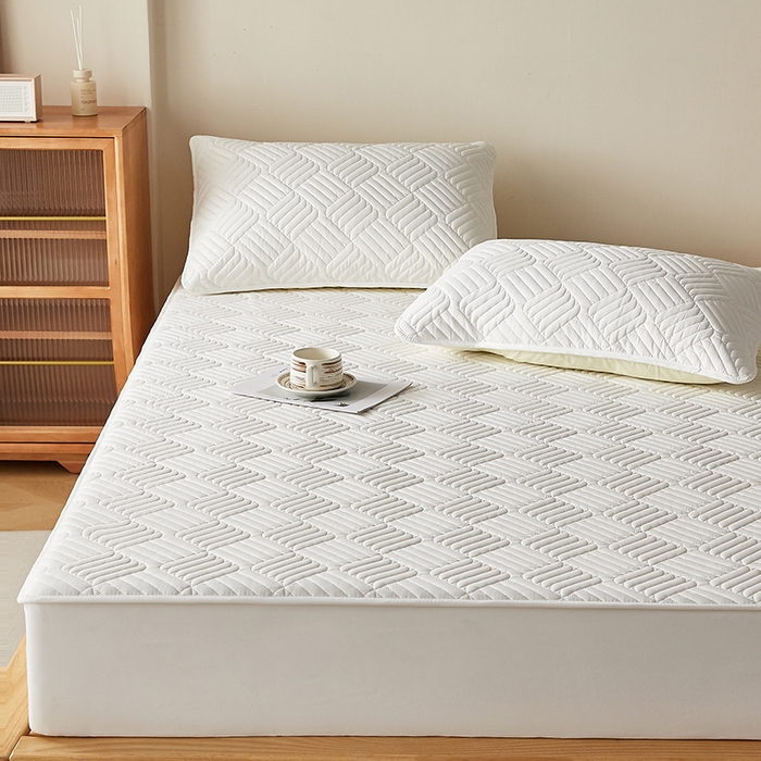 91家纺网 家纺一手货源 找家纺 盛眠家纺 2025新款水洗棉磨毛夹棉床笠-雅格系列 雅格-白色