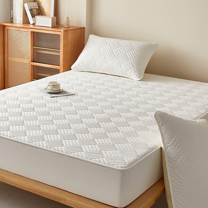 91家纺网 家纺一手货源 找家纺 盛眠家纺 2025新款水洗棉磨毛夹棉床笠-雅格系列 雅格-白色