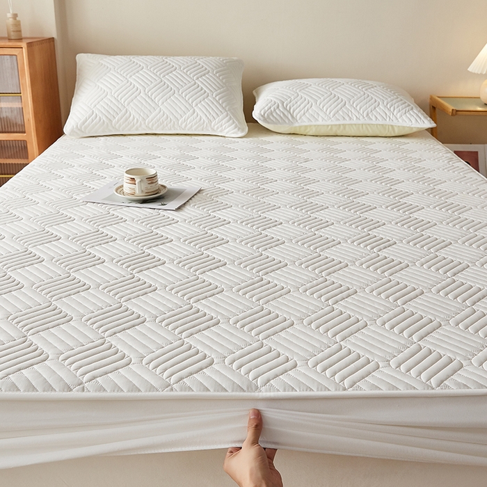 91家纺网 家纺一手货源 找家纺 盛眠家纺 2025新款水洗棉磨毛夹棉床笠-雅格系列 雅格-白色