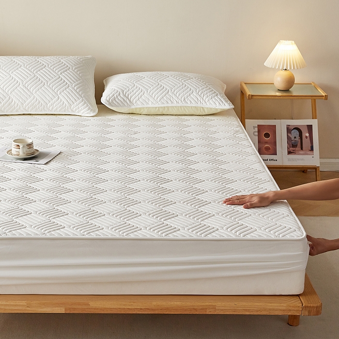 91家纺网 家纺一手货源 找家纺 盛眠家纺 2025新款水洗棉磨毛夹棉床笠-雅格系列 雅格-白色