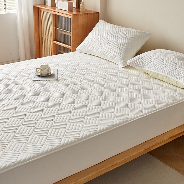 91家纺网 家纺一手货源 找家纺 盛眠家纺 2025新款水洗棉磨毛夹棉床笠-雅格系列 雅格-白色