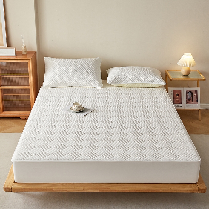 91家纺网 家纺一手货源 找家纺 盛眠家纺 2025新款水洗棉磨毛夹棉床笠-雅格系列 雅格-白色