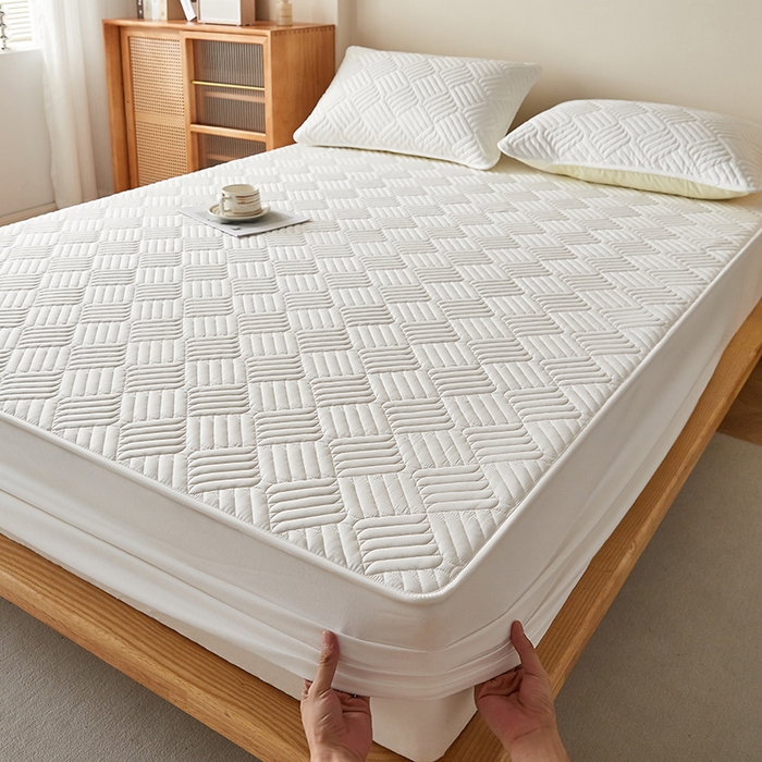 91家纺网 家纺一手货源 找家纺 盛眠家纺 2025新款水洗棉磨毛夹棉床笠-雅格系列 雅格-白色