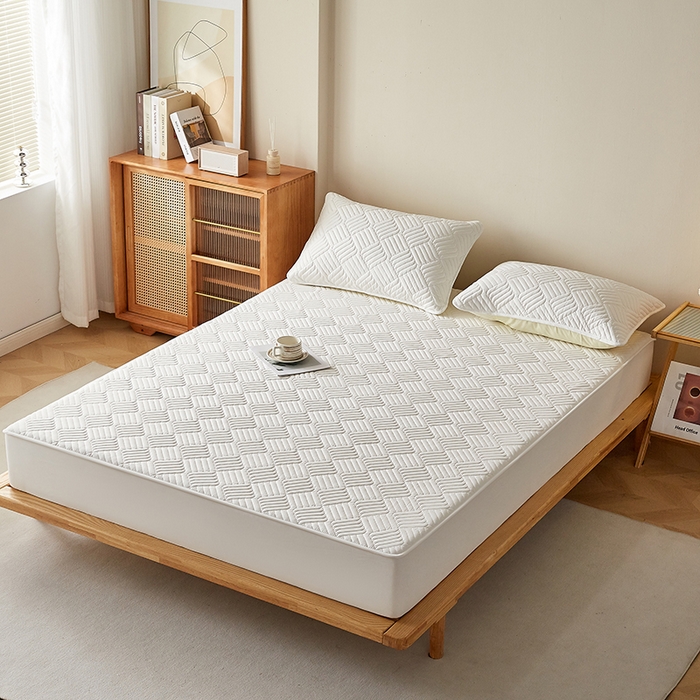 91家纺网 家纺一手货源 找家纺 盛眠家纺 2025新款水洗棉磨毛夹棉床笠-雅格系列 雅格-白色