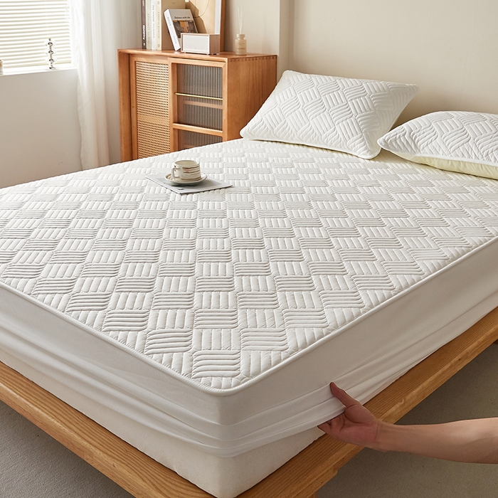 91家纺网 家纺一手货源 找家纺 盛眠家纺 2025新款水洗棉磨毛夹棉床笠-雅格系列 雅格-白色