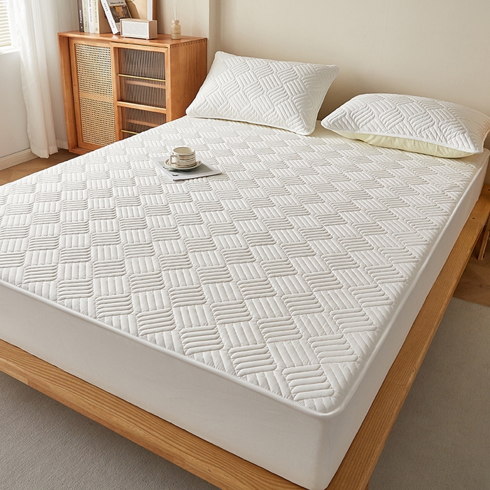 91家纺网 家纺一手货源 找家纺 盛眠家纺 2025新款水洗棉磨毛夹棉床笠-雅格系列 雅格-白色