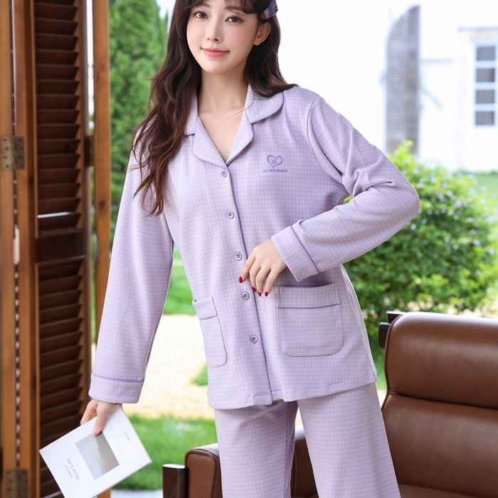 91家纺网 家纺一手货源 找家纺 洛兰沙家居馆 2025新款德绒绵竹加厚300克情侣睡衣男女款睡衣（翻领） 259633-1（情侣款女）