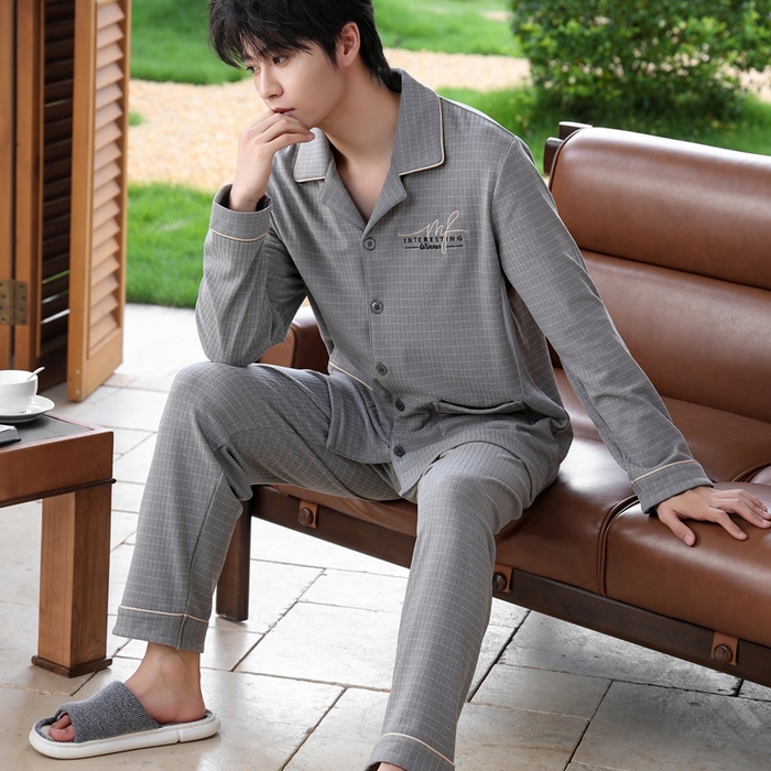 91家纺网 家纺一手货源 找家纺 洛兰沙家居馆 2025新款德绒绵竹加厚300克情侣睡衣男女款睡衣（翻领） 251701（男款）