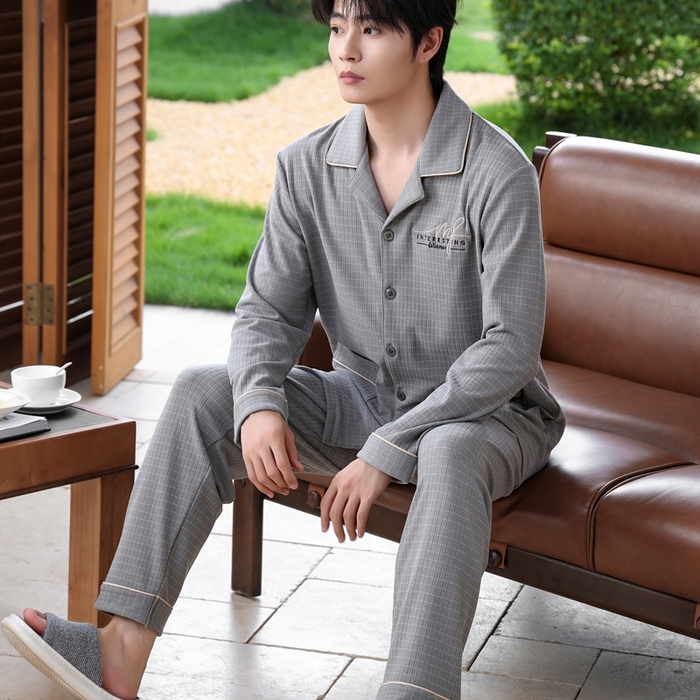 91家纺网 家纺一手货源 找家纺 洛兰沙家居馆 2025新款德绒绵竹加厚300克情侣睡衣男女款睡衣（翻领） 251701（男款）