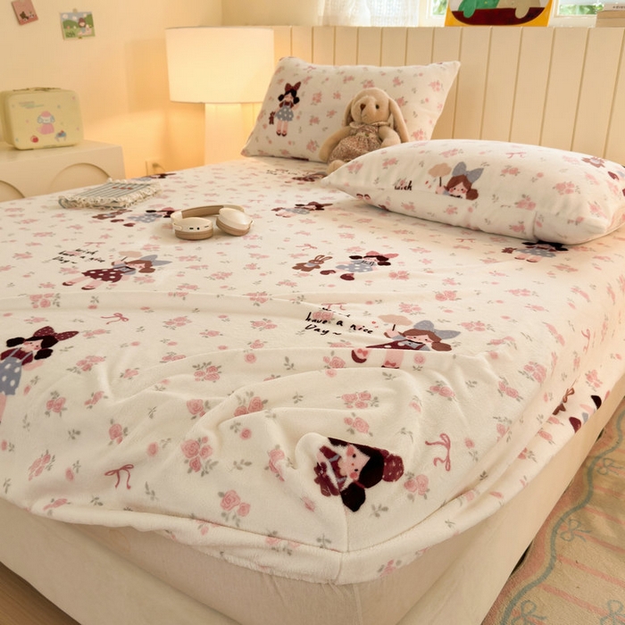 91家纺网 家纺一手货源 找家纺 丽美人家纺 2025年牛奶绒小版印花床笠单床笠床笠单件 玫瑰女孩