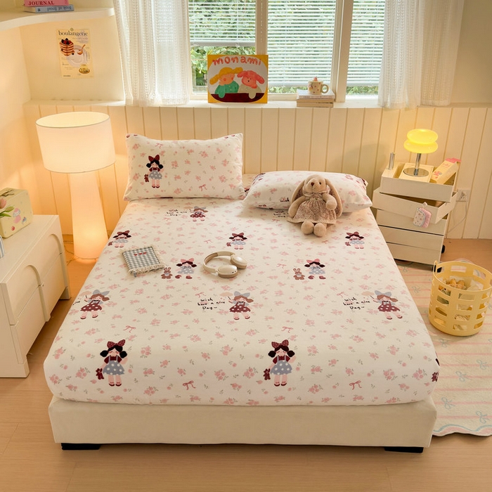 91家纺网 家纺一手货源 找家纺 丽美人家纺 2025年牛奶绒小版印花床笠单床笠床笠单件 玫瑰女孩