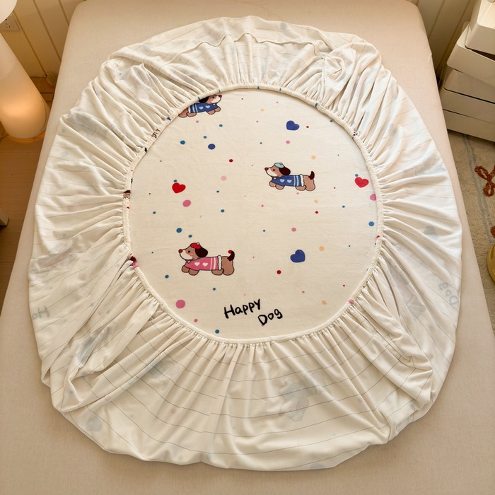 91家纺网 家纺一手货源 找家纺 丽美人家纺 2025年牛奶绒小版印花床笠单床笠床笠单件 甜品腊肠狗