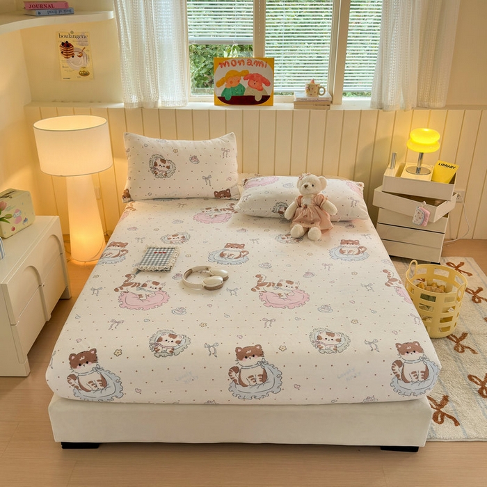 91家纺网 家纺一手货源 找家纺 丽美人家纺 2025年牛奶绒小版印花床笠单床笠床笠单件 奶萌小猫