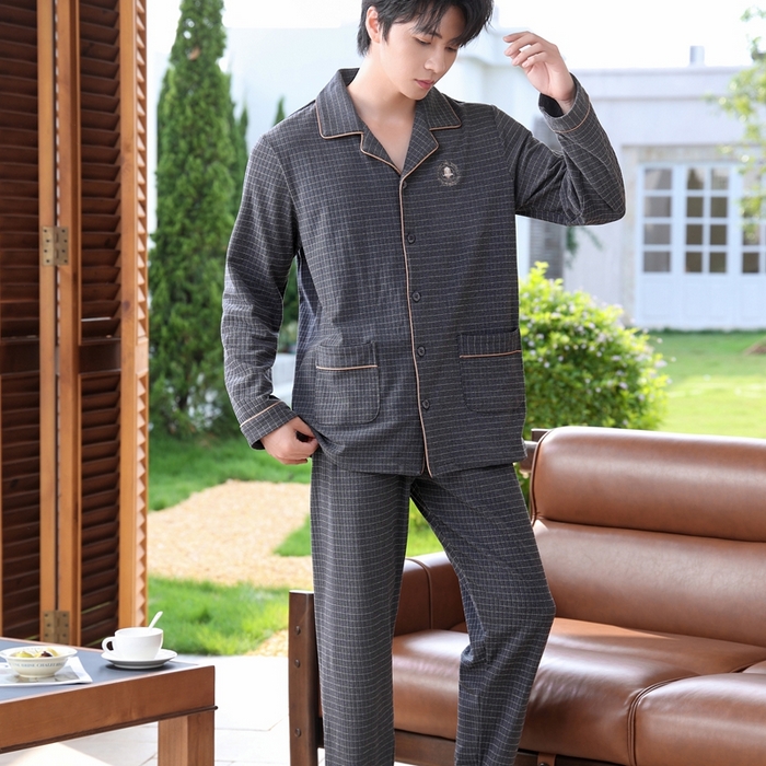 91家纺网 家纺一手货源 找家纺 洛兰沙家居馆 2025新款德绒绵竹加厚300克情侣睡衣男女款睡衣（翻领） 251702-1（男款）