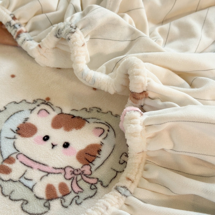 91家纺网 家纺一手货源 找家纺 丽美人家纺 2025年牛奶绒小版印花床笠单床笠床笠单件 奶萌小猫