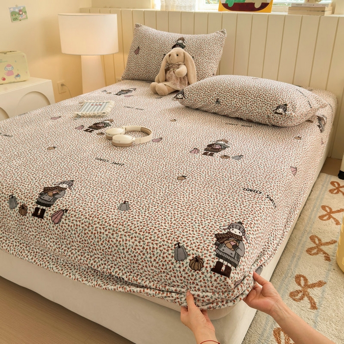 91家纺网 家纺一手货源 找家纺 丽美人家纺 2025年牛奶绒小版印花床笠单床笠床笠单件 春日女孩