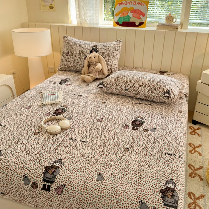 91家纺网 家纺一手货源 找家纺 丽美人家纺 2025年牛奶绒小版印花床笠单床笠床笠单件 春日女孩