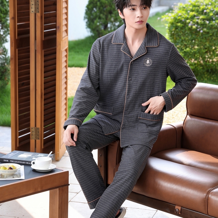 91家纺网 家纺一手货源 找家纺 洛兰沙家居馆 2025新款德绒绵竹加厚300克情侣睡衣男女款睡衣（翻领） 251702-1（男款）