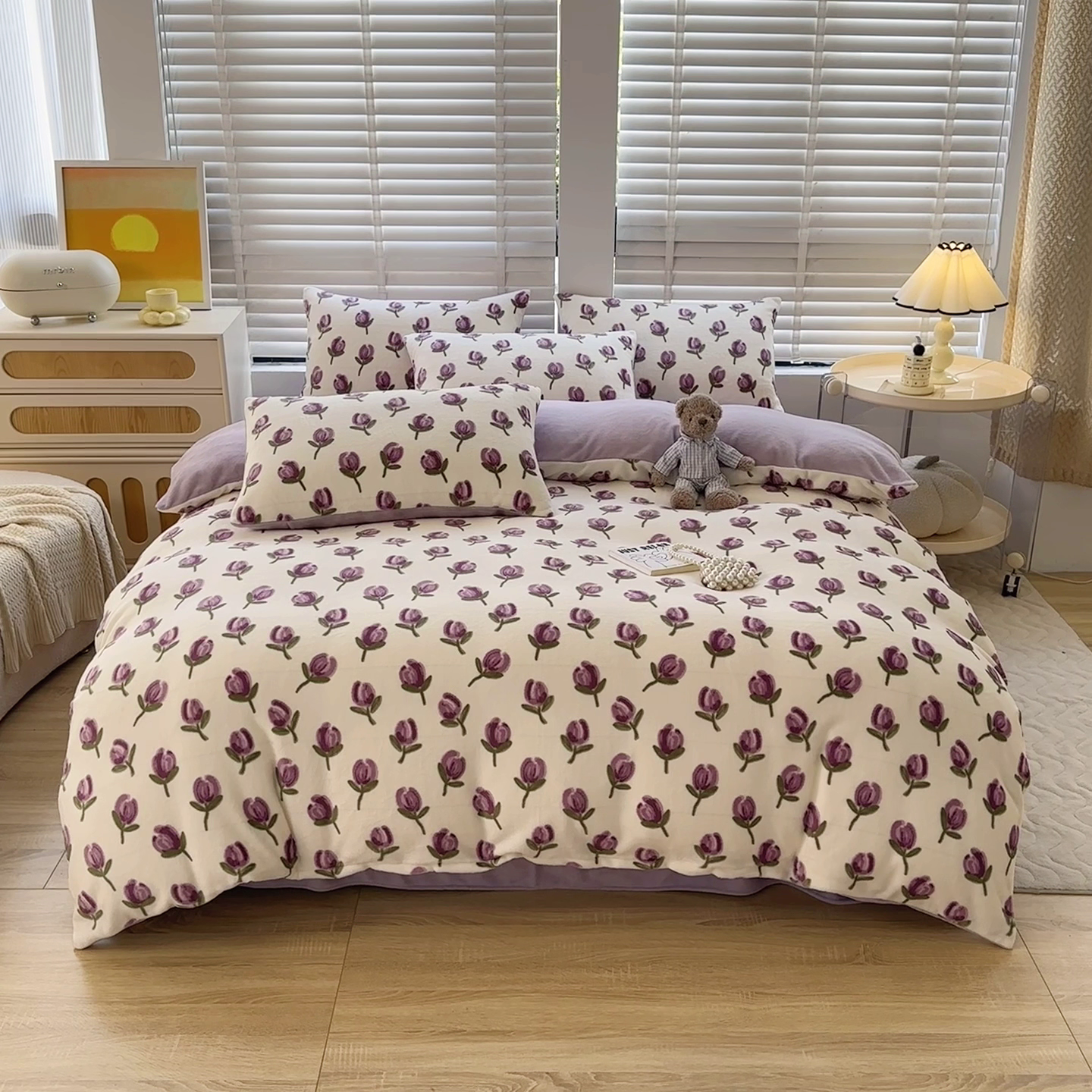 91家纺网 家纺一手货源 找家纺 斯卡诺家纺 2025小清新加厚高克重牛奶绒四件套网红直播爆款 贝拉