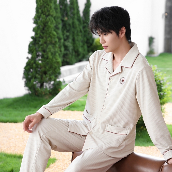 91家纺网 家纺一手货源 找家纺 洛兰沙家居馆 2025新款德绒绵竹加厚300克情侣睡衣男女款睡衣（翻领） 251702-2（男款）