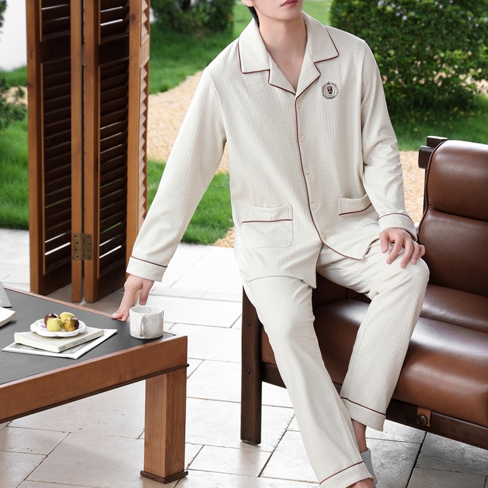 91家纺网 家纺一手货源 找家纺 洛兰沙家居馆 2025新款德绒绵竹加厚300克情侣睡衣男女款睡衣（翻领） 251702-2（男款）