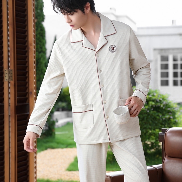 91家纺网 家纺一手货源 找家纺 洛兰沙家居馆 2025新款德绒绵竹加厚300克情侣睡衣男女款睡衣（翻领） 251702-2（男款）