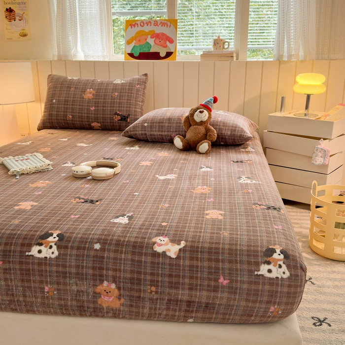 91家纺网 家纺一手货源 找家纺 丽美人家纺 2025年牛奶绒小版印花床笠单床笠床笠单件 英伦小狗