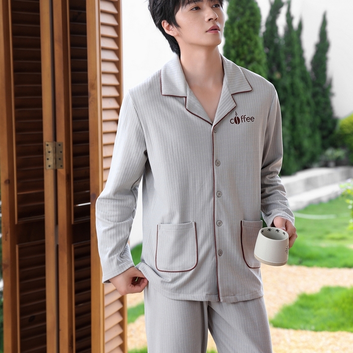 91家纺网 家纺一手货源 找家纺 洛兰沙家居馆 2025新款德绒绵竹加厚300克情侣睡衣男女款睡衣（翻领） 251705-1（男款）