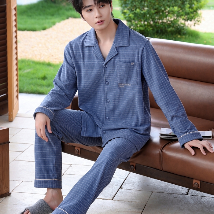 洛兰沙家居馆 2025新款德绒绵竹加厚300克情侣睡衣男女款睡衣（翻领） 251706-1（男款）