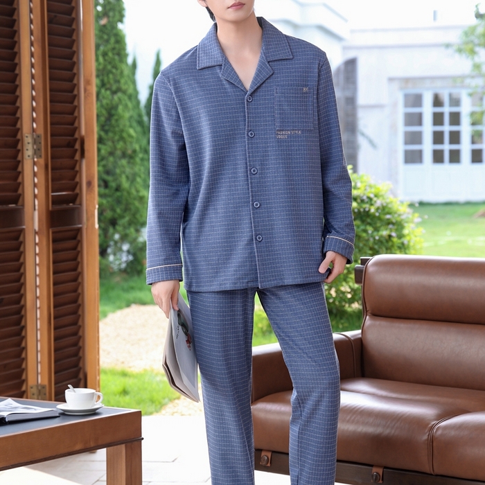 91家纺网 家纺一手货源 找家纺 洛兰沙家居馆 2025新款德绒绵竹加厚300克情侣睡衣男女款睡衣（翻领） 251706-1（男款）