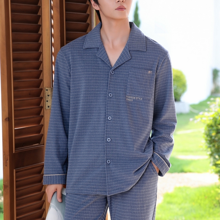 91家纺网 家纺一手货源 找家纺 洛兰沙家居馆 2025新款德绒绵竹加厚300克情侣睡衣男女款睡衣（翻领） 251706-1（男款）