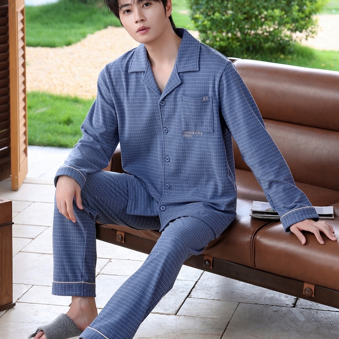 91家纺网 家纺一手货源 找家纺 洛兰沙家居馆 2025新款德绒绵竹加厚300克情侣睡衣男女款睡衣（翻领） 251706-1（男款）