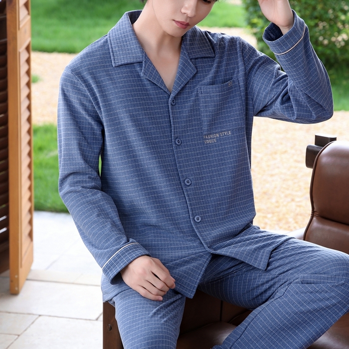 91家纺网 家纺一手货源 找家纺 洛兰沙家居馆 2025新款德绒绵竹加厚300克情侣睡衣男女款睡衣（翻领） 251706-1（男款）