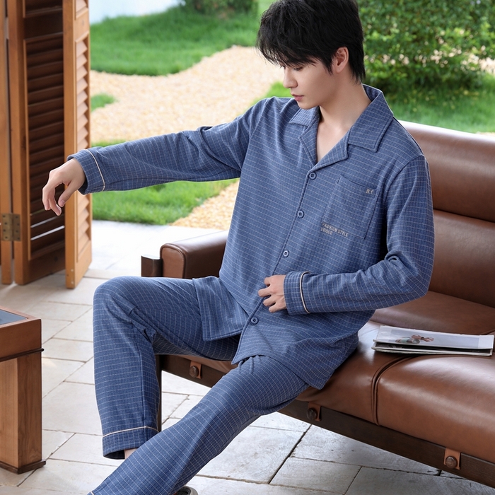 91家纺网 家纺一手货源 找家纺 洛兰沙家居馆 2025新款德绒绵竹加厚300克情侣睡衣男女款睡衣（翻领） 251706-1（男款）