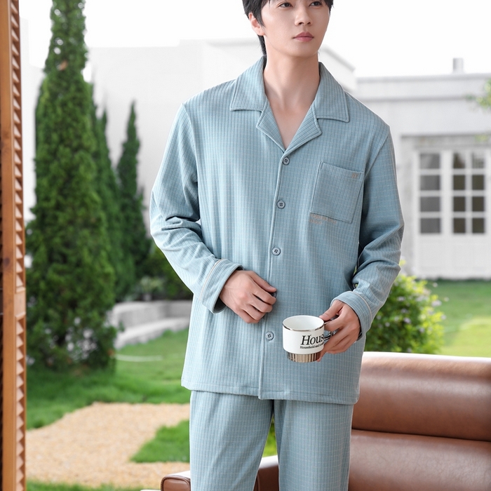 91家纺网 家纺一手货源 找家纺 洛兰沙家居馆 2025新款德绒绵竹加厚300克情侣睡衣男女款睡衣（翻领） 251706-3（男款）