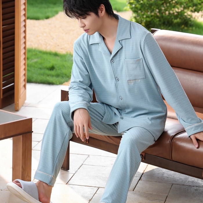 91家纺网 家纺一手货源 找家纺 洛兰沙家居馆 2025新款德绒绵竹加厚300克情侣睡衣男女款睡衣（翻领） 251706-3（男款）